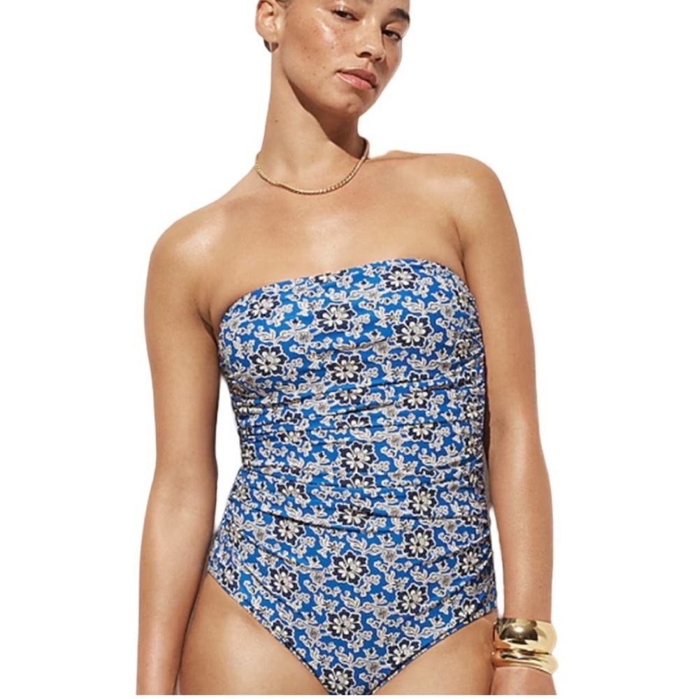 J.Crew Ruched Bandeau One-Piece Swimsuit in Cobalt Floral NWT | size 16
